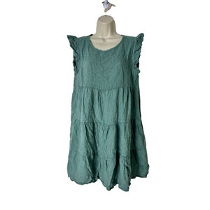 Vanessa Zani Tiered Linen Mini Dress Medium Green Made In Italy Beach Vacation